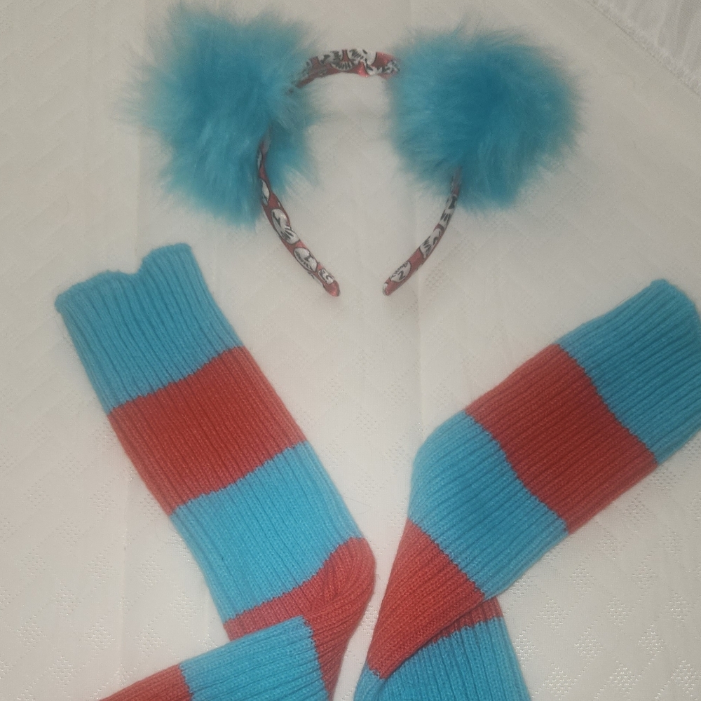 Dr. Seuss Thing 1/2 Striped Leg Warmers AND Headband